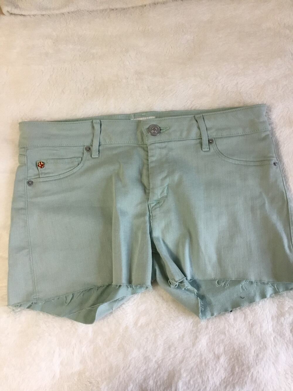 Hudson Wild Green Denim Amber Fray Hem Shorts